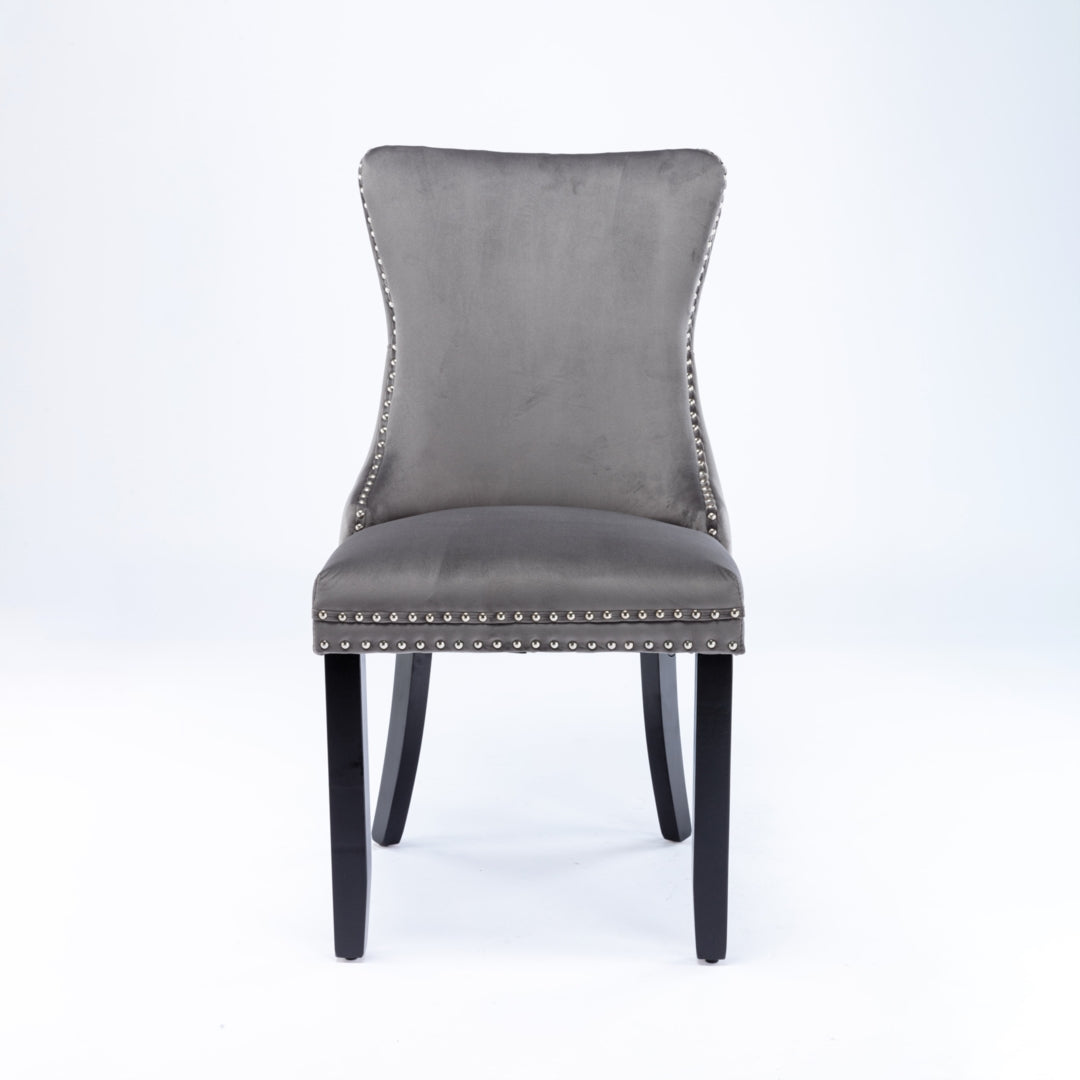 4x Velvet Upholstered Dining Chairs Tufted Wingback Side Chair with Studs Trim Solid Wood Legs for Kitchen V226-SW8809GY-2