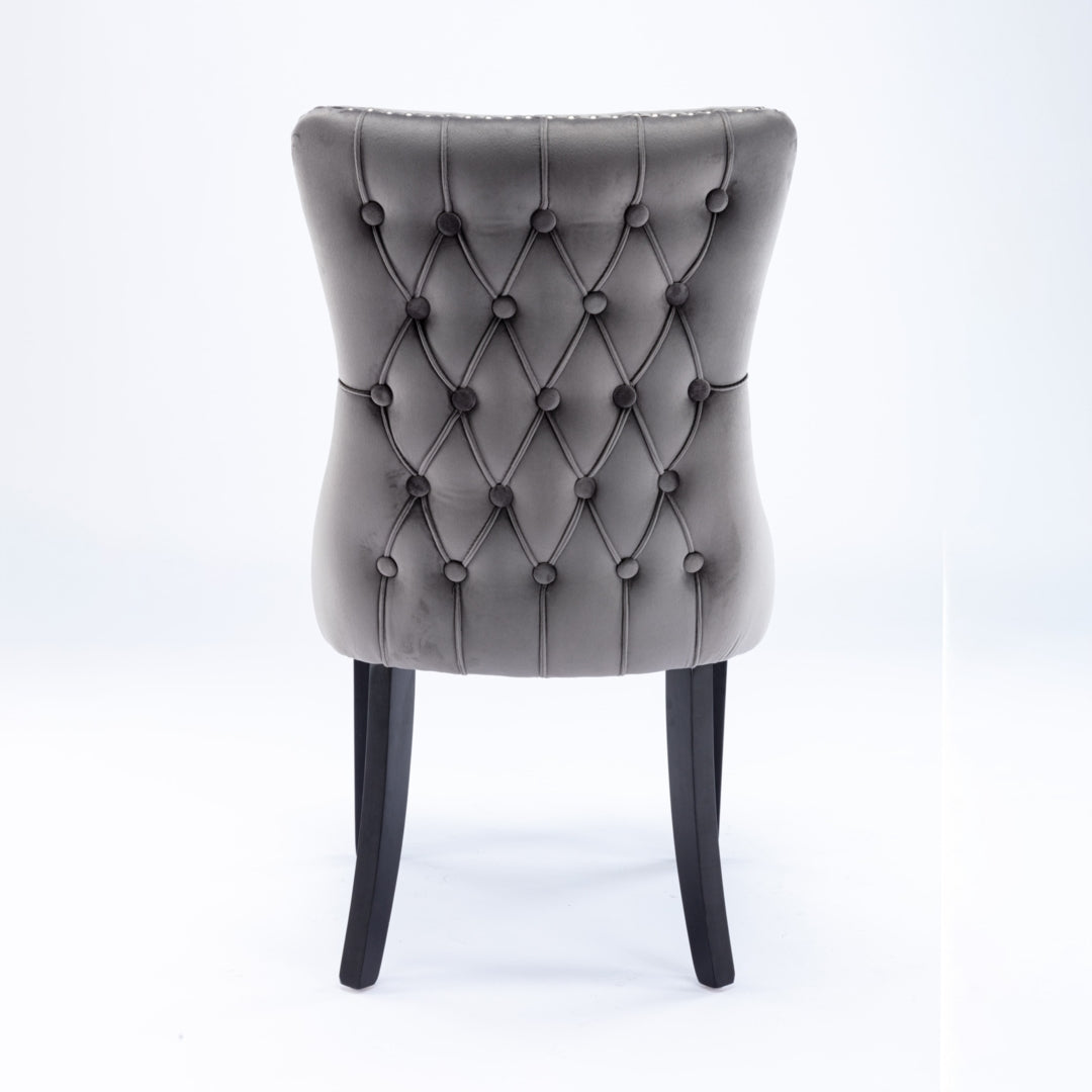 4x Velvet Upholstered Dining Chairs Tufted Wingback Side Chair with Studs Trim Solid Wood Legs for Kitchen V226-SW8809GY-2