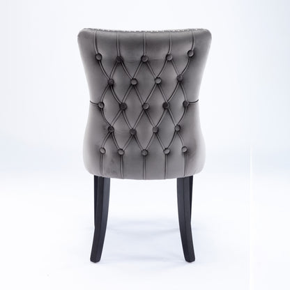4x Velvet Upholstered Dining Chairs Tufted Wingback Side Chair with Studs Trim Solid Wood Legs for Kitchen V226-SW8809GY-2