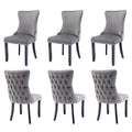 6x Velvet Upholstered Dining Chairs Tufted Wingback Side Chair with Studs Trim Solid Wood Legs for Kitchen V226-SW8809GY-3