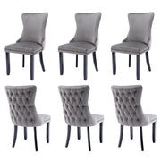 6x Velvet Upholstered Dining Chairs Tufted Wingback Side Chair with Studs Trim Solid Wood Legs for Kitchen V226-SW8809GY-3