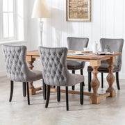 6x Velvet Upholstered Dining Chairs Tufted Wingback Side Chair with Studs Trim Solid Wood Legs for Kitchen V226-SW8809GY-3