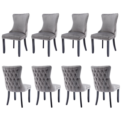 8x Velvet Upholstered Dining Chairs Tufted Wingback Side Chair with Studs Trim Solid Wood Legs for Kitchen V226-SW8809GY-4