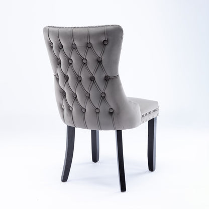 8x Velvet Upholstered Dining Chairs Tufted Wingback Side Chair with Studs Trim Solid Wood Legs for Kitchen V226-SW8809GY-4