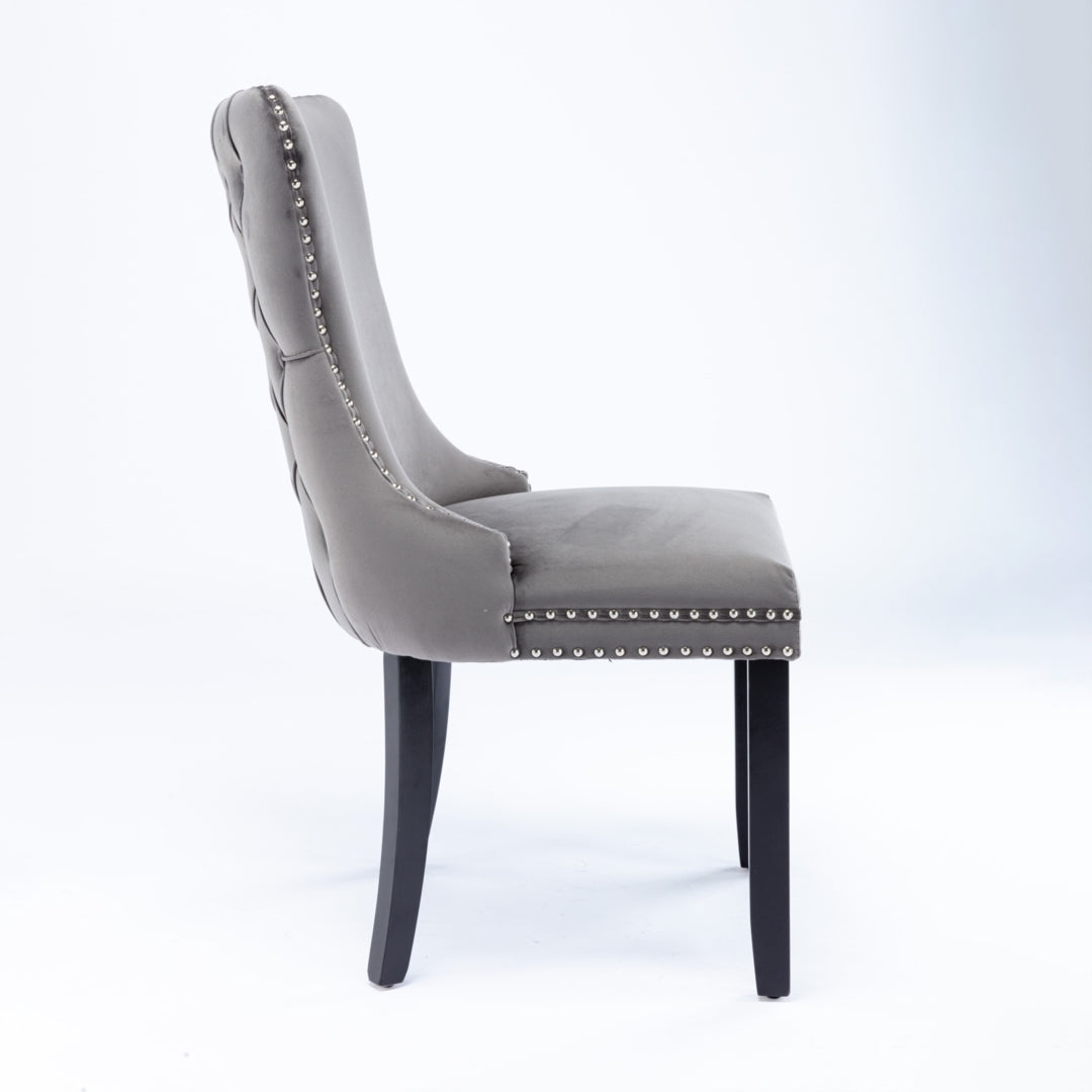 8x Velvet Upholstered Dining Chairs Tufted Wingback Side Chair with Studs Trim Solid Wood Legs for Kitchen V226-SW8809GY-4