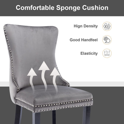 8x Velvet Upholstered Dining Chairs Tufted Wingback Side Chair with Studs Trim Solid Wood Legs for Kitchen V226-SW8809GY-4