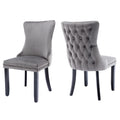 2x Velvet Upholstered Dining Chairs Tufted Wingback Side Chair with Studs Trim Solid Wood Legs for Kitchen V226-SW8809GY
