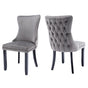 2x Velvet Upholstered Dining Chairs Tufted Wingback Side Chair with Studs Trim Solid Wood Legs for Kitchen V226-SW8809GY