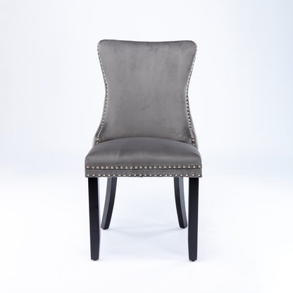 2x Velvet Upholstered Dining Chairs Tufted Wingback Side Chair with Studs Trim Solid Wood Legs for Kitchen V226-SW8809GY