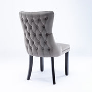 2x Velvet Upholstered Dining Chairs Tufted Wingback Side Chair with Studs Trim Solid Wood Legs for Kitchen V226-SW8809GY