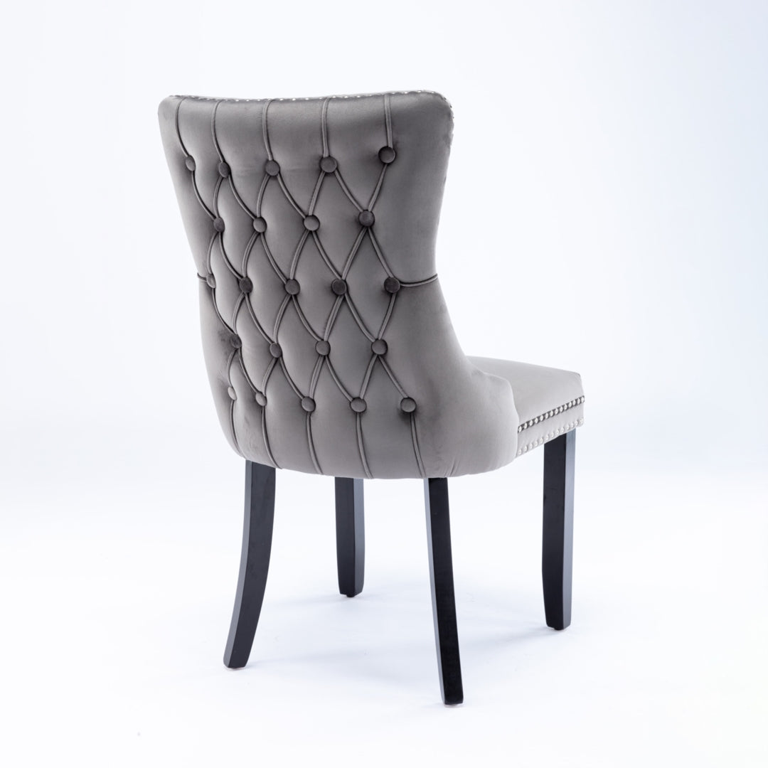 2x Velvet Upholstered Dining Chairs Tufted Wingback Side Chair with Studs Trim Solid Wood Legs for Kitchen V226-SW8809GY