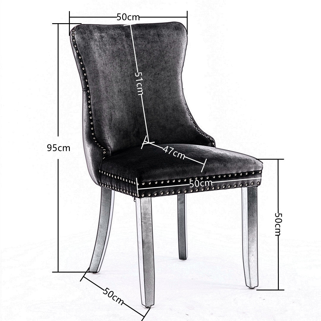 2x Velvet Upholstered Dining Chairs Tufted Wingback Side Chair with Studs Trim Solid Wood Legs for Kitchen V226-SW8809GY