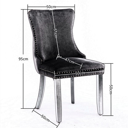 2x Velvet Upholstered Dining Chairs Tufted Wingback Side Chair with Studs Trim Solid Wood Legs for Kitchen V226-SW8809GY