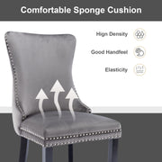 2x Velvet Upholstered Dining Chairs Tufted Wingback Side Chair with Studs Trim Solid Wood Legs for Kitchen V226-SW8809GY