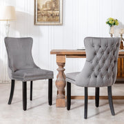 2x Velvet Upholstered Dining Chairs Tufted Wingback Side Chair with Studs Trim Solid Wood Legs for Kitchen V226-SW8809GY