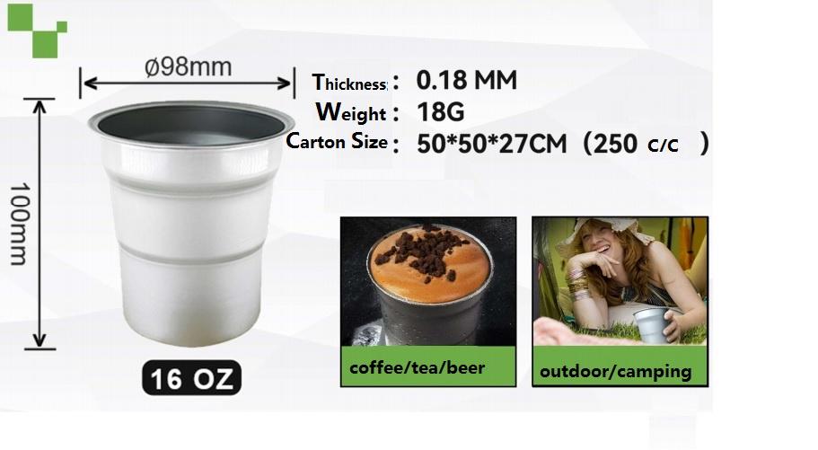 Aluminium coffee/beer cup V228-ALUMINIUM COFFEE/BEER CUP 16OZ