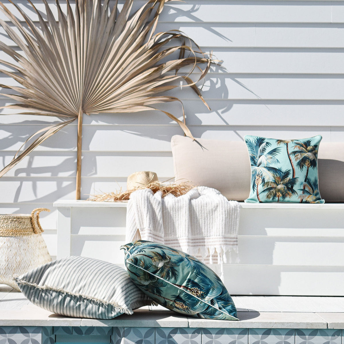 Cushion Cover-With Piping-Palm Trees Lagoon-60cm x 60cm V236-EP12204403WP