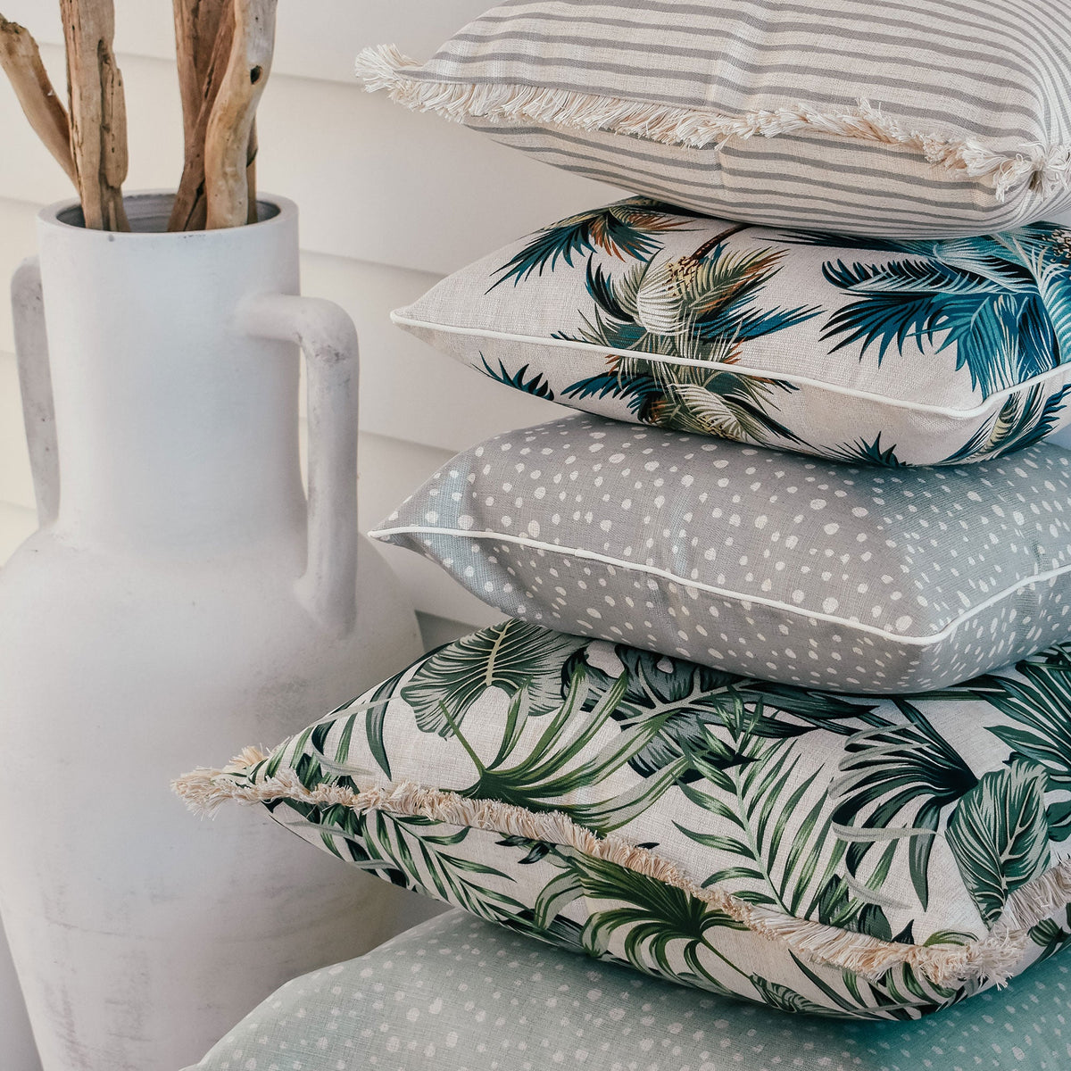 Cushion Cover-With Piping-Palm Trees Natural-45cm x 45cm V236-EP12204502WP