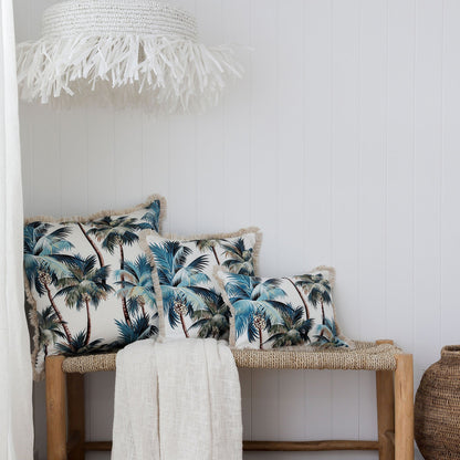 Cushion Cover-Coastal Fringe Natural-Palm Trees White-45cm x 45cm V236-EP12204602CF