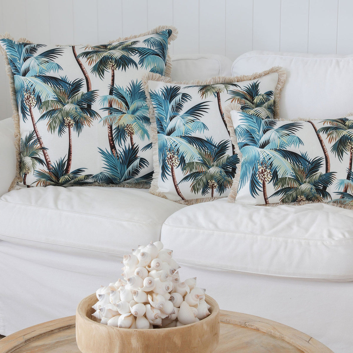 Cushion Cover-Coastal Fringe Natural-Palm Trees White-45cm x 45cm V236-EP12204602CF