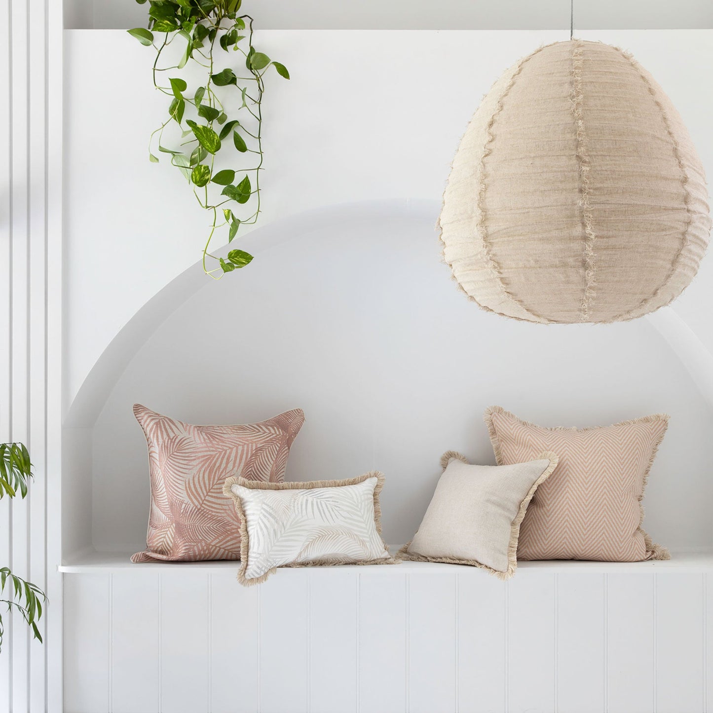 Cushion Cover-Coastal Fringe Natural-Solid Natural-45cm x 45cm V236-EP12218002FNCT