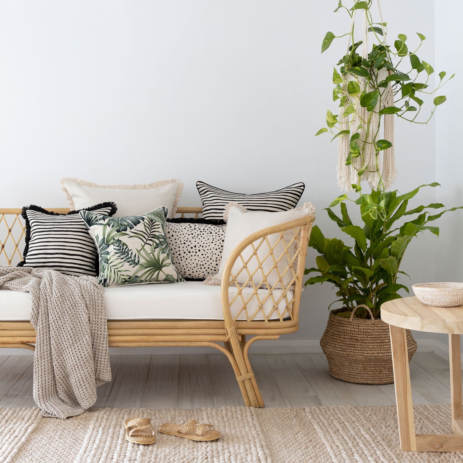 Cushion Cover-Coastal Fringe Natural-Solid Natural-45cm x 45cm V236-EP12218002FNCT