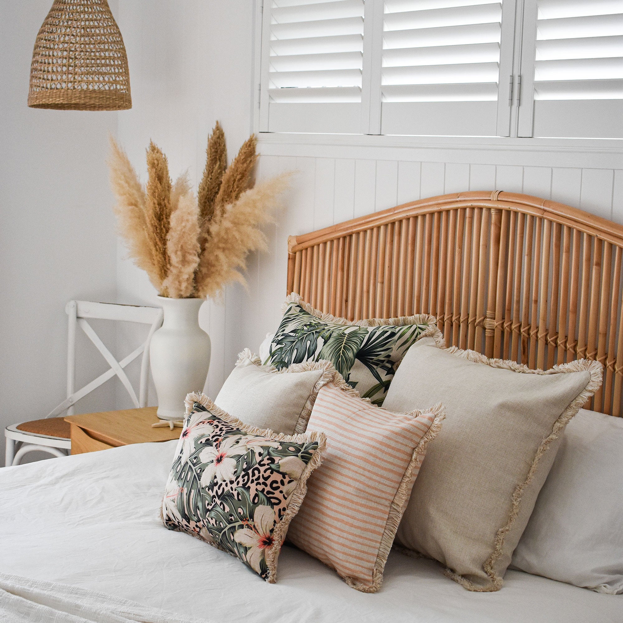 Cushion Cover-Coastal Fringe Natural-Solid Natural-45cm x 45cm V236-EP12218002FNCT