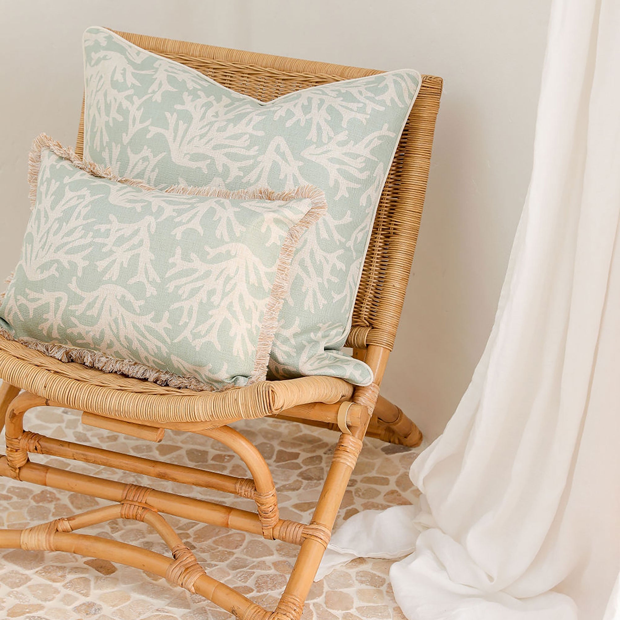 Cushion Cover-With Piping-Coastal Coral Seafoam-60cm x 60cm V236-EP12229803WP
