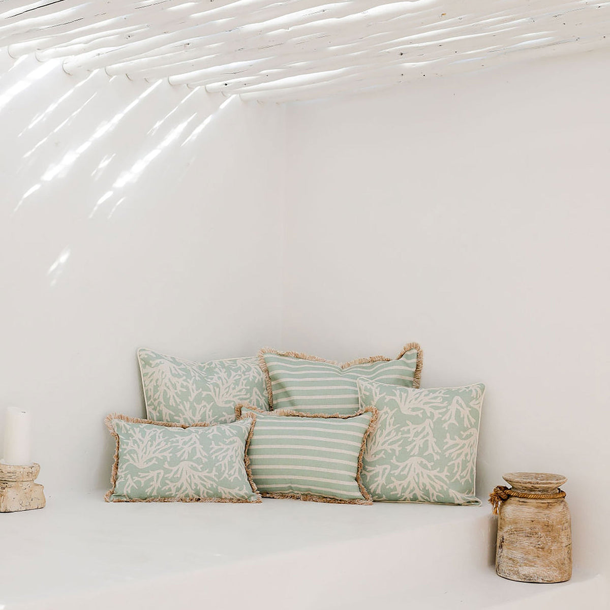Cushion Cover-With Piping-Coastal Coral Seafoam-60cm x 60cm V236-EP12229803WP