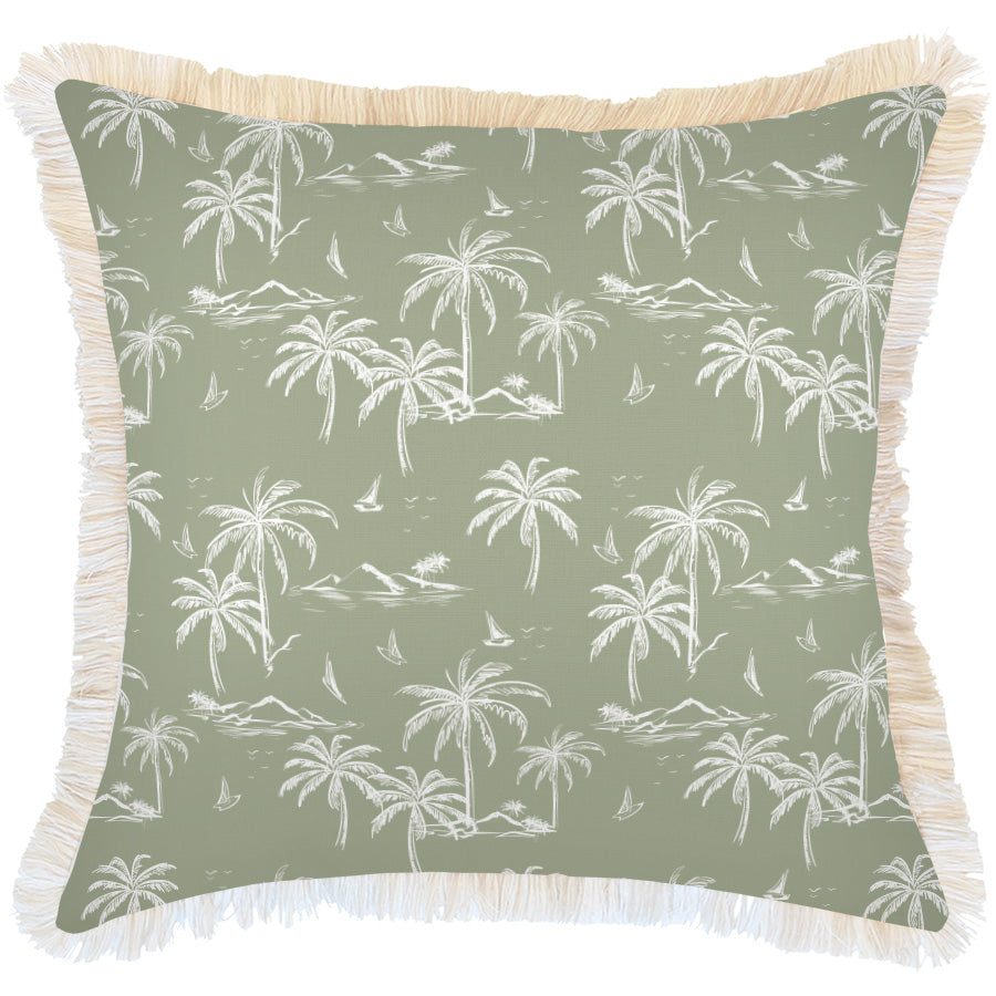 Cushion Cover-Coastal Fringe Natural-Postcards Sage-60cm x 60cm V236-EP13225703CF
