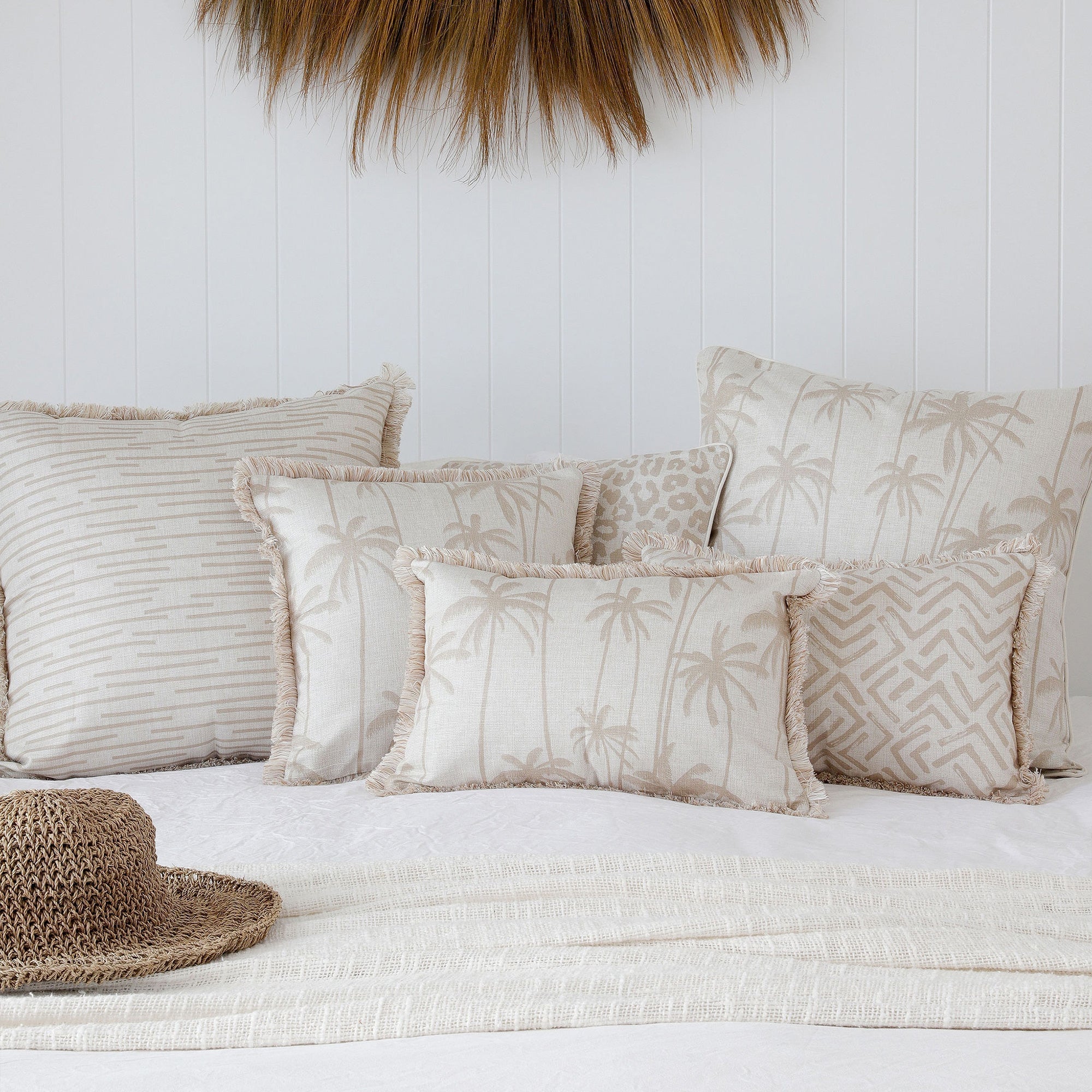 Cushion Cover-Coastal Fringe-Tall-Palms-Beige-35cm x 50cm V236-EP13227201CF