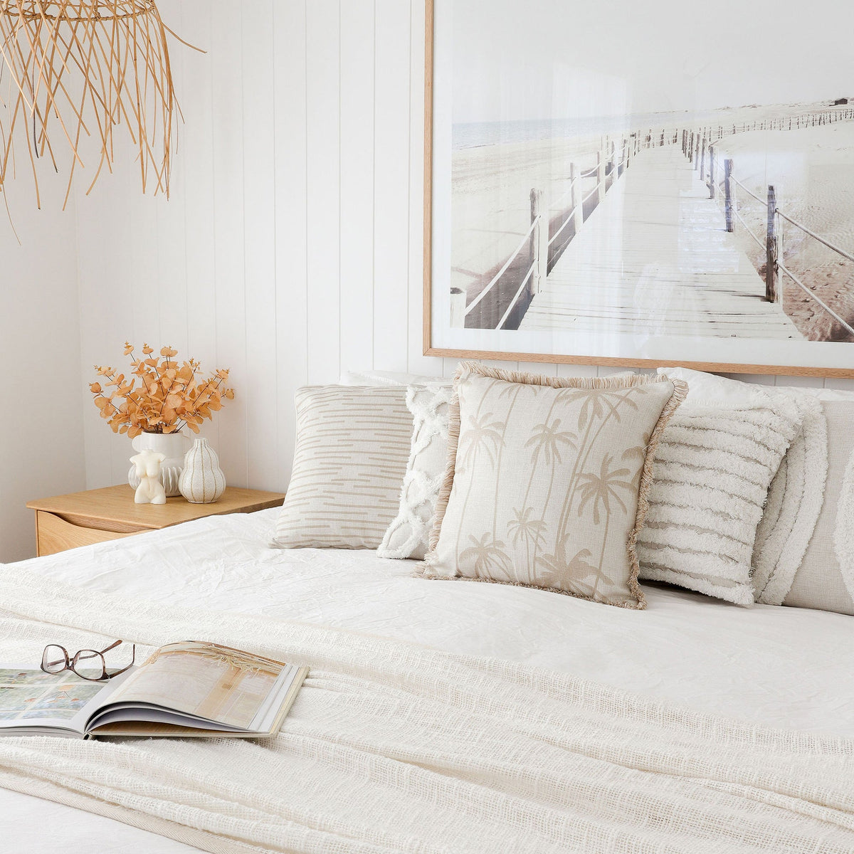Cushion Cover-Coastal Fringe-Tall-Palms-Beige-60cm x 60cm V236-EP13227203CF