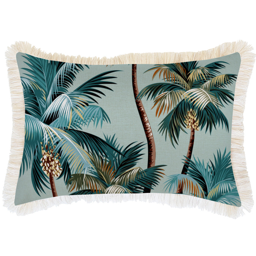 Cushion Cover-Coastal Fringe Natural-Palm Trees Seafoam-35cm x 50cm V236-EP13229001CF