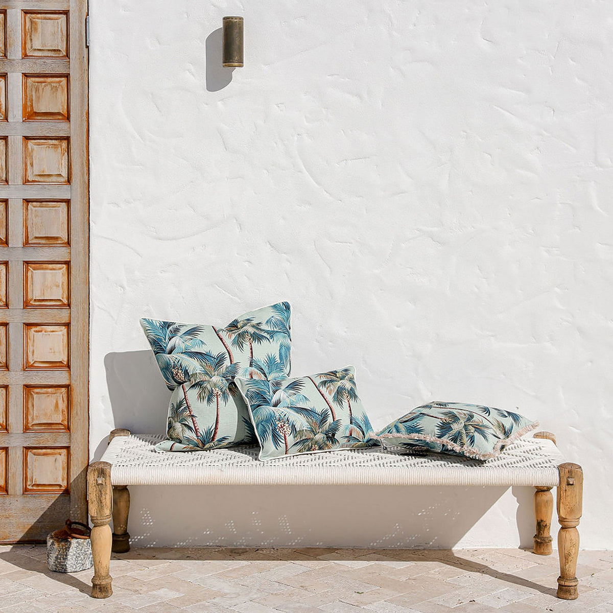Cushion Cover-Coastal Fringe-Palm Trees Seafoam-45cm x 45cm V236-EP13229002CF