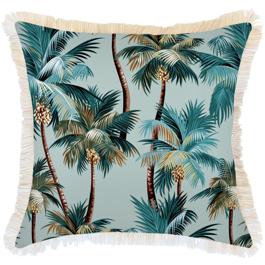 Cushion Cover-Coastal Fringe-Palm Trees Seafoam-60cm x 60cm V236-EP13229003CF