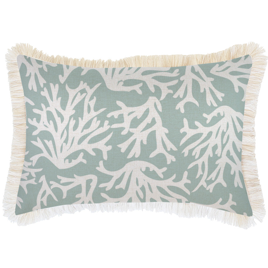 Cushion Cover-Coastal Fringe Natural-Coastal Coral Seafoam-35cm x 50cm V236-EP13229801CF