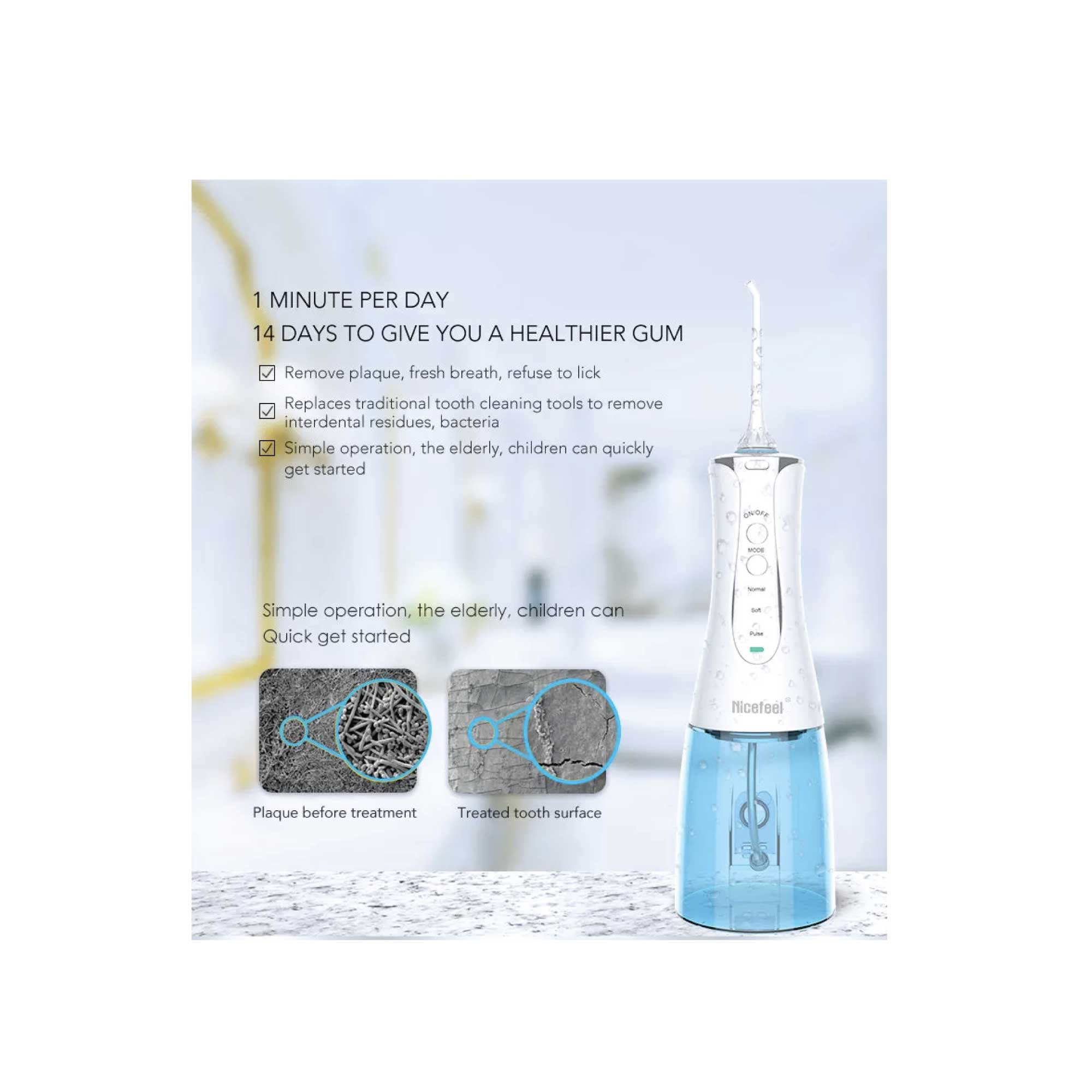 Portable Cordless Oral Teeth Irrigator 320ml - Dental Massage Flosser Rechargeable V238-SUPDZ-108466536454