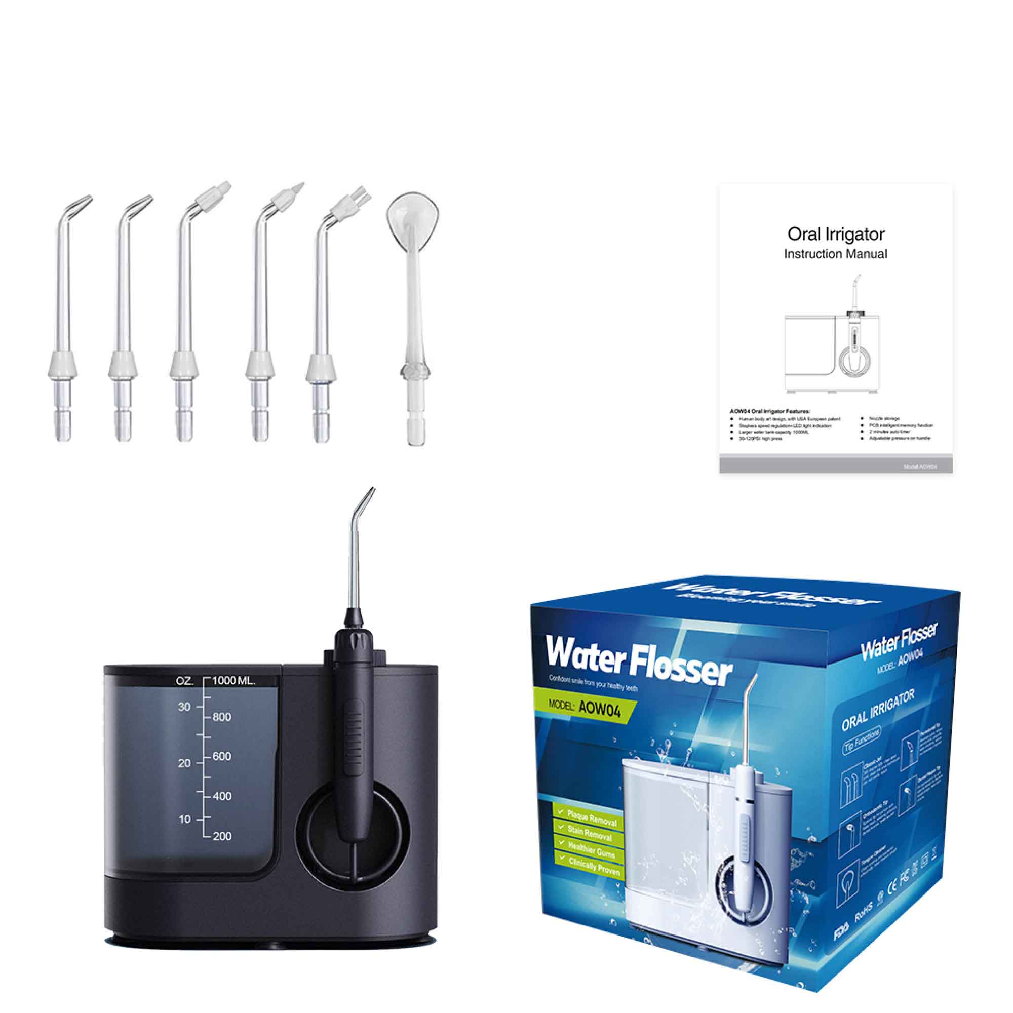 Orku 1000ml Water Flosser Electric Oral Irrigator - Adjustable Pressure Black V238-SUPDZ-109164920838