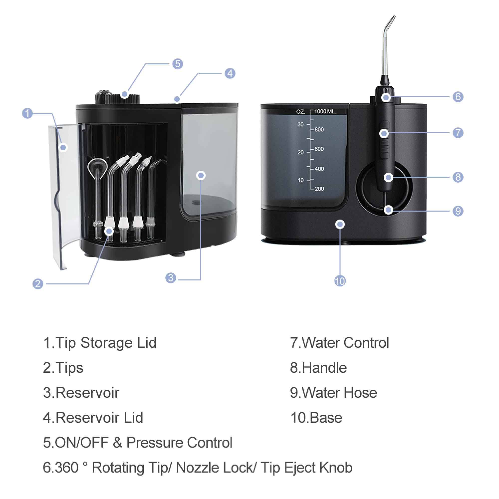 Orku 1000ml Water Flosser Electric Oral Irrigator - Adjustable Pressure Black V238-SUPDZ-109164920838