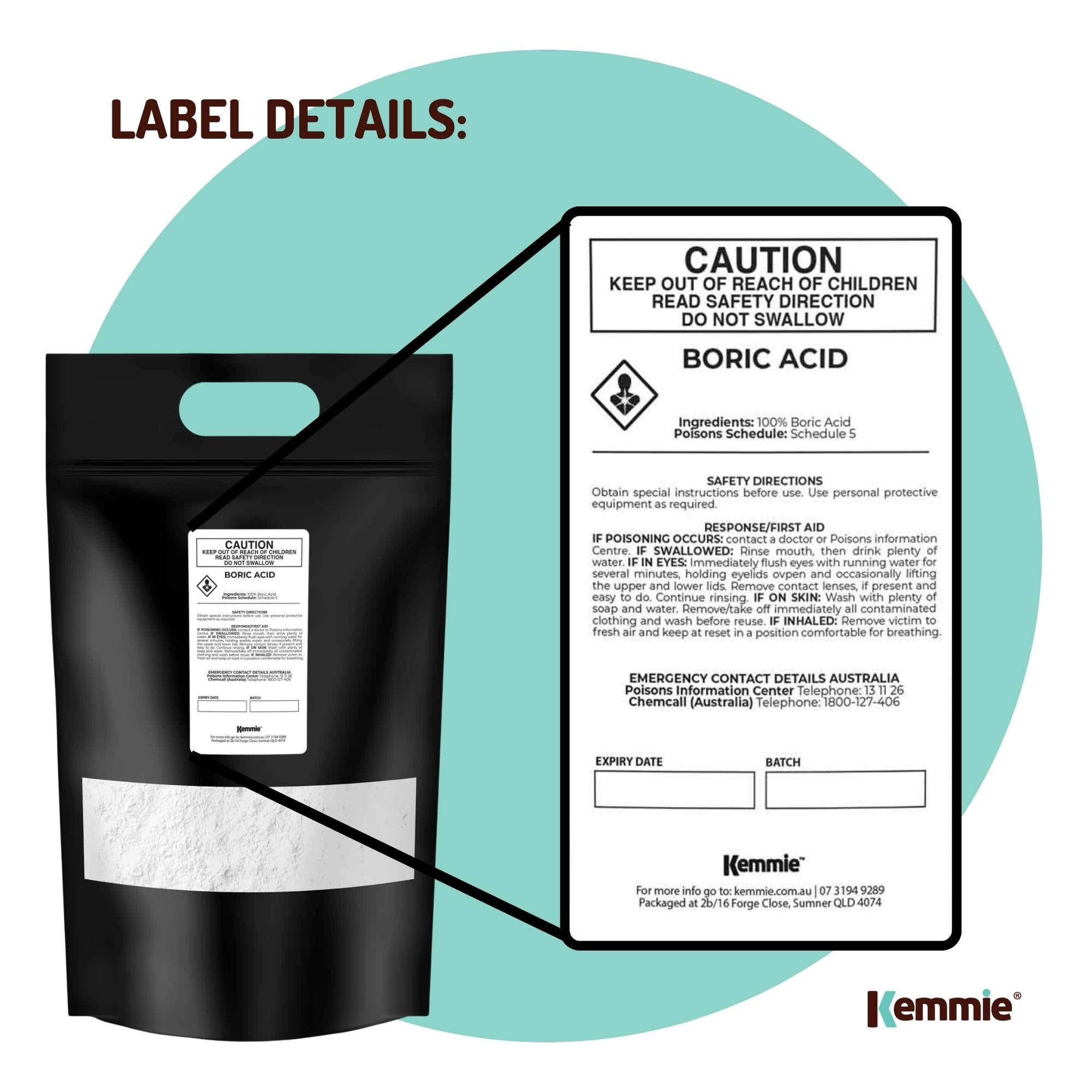 Kemmie 10Kg Boric Acid Powder 99.9% Pure - Soluble Orthoboric Acid H3BO3 V238-SUPDZ-1161650733062