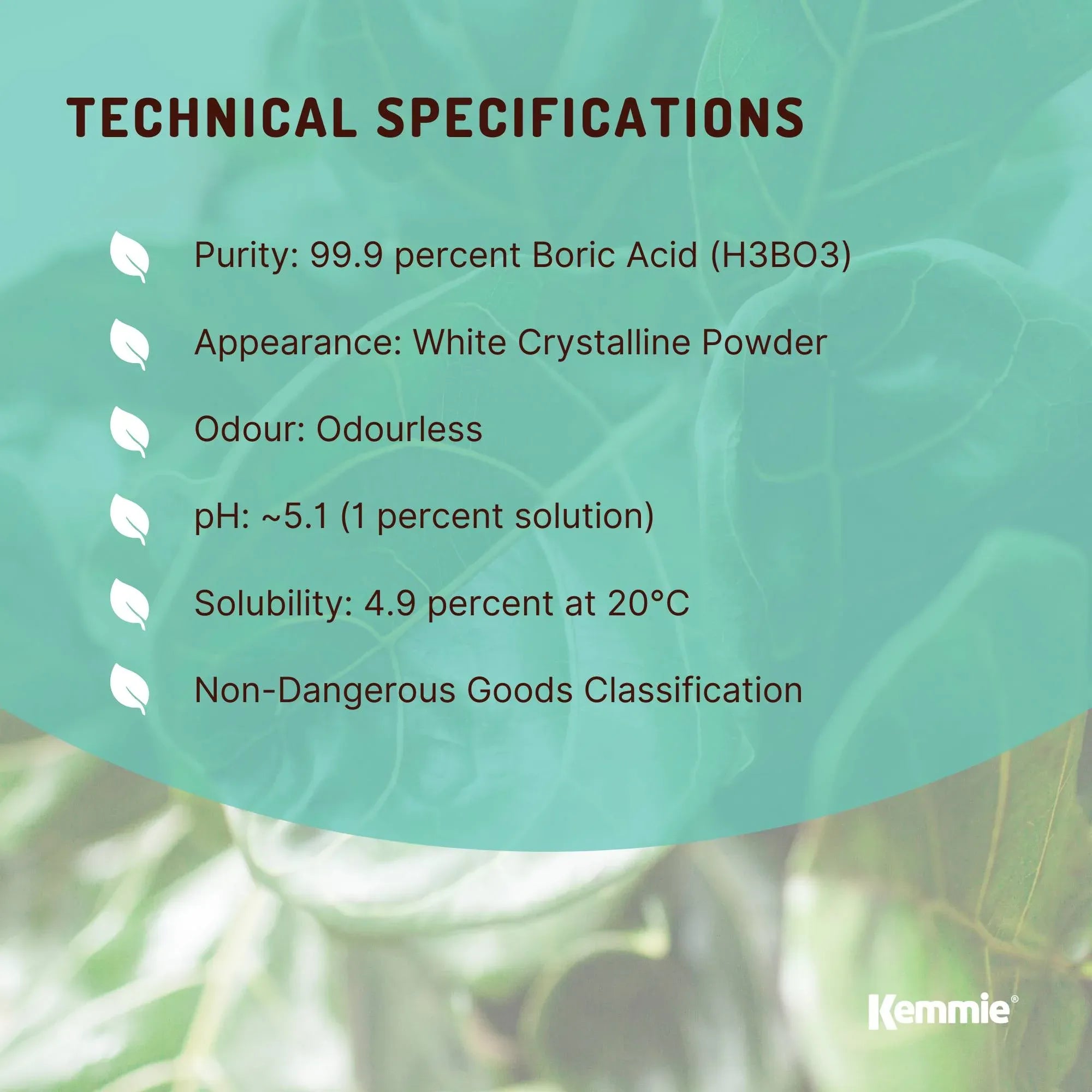 Kemmie 20Kg Boric Acid Powder 99.9% Pure - Soluble Orthoboric Acid H3BO3 V238-SUPDZ-1161650798598