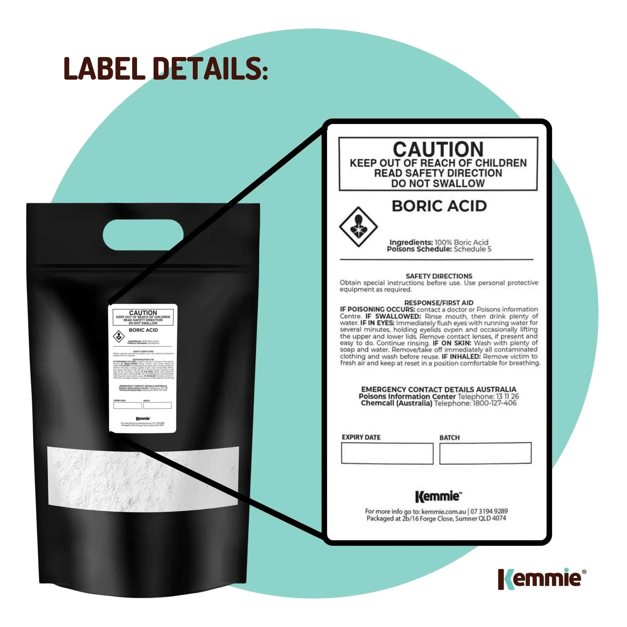 Kemmie 20Kg Boric Acid Powder 99.9% Pure - Soluble Orthoboric Acid H3BO3 V238-SUPDZ-1161650798598