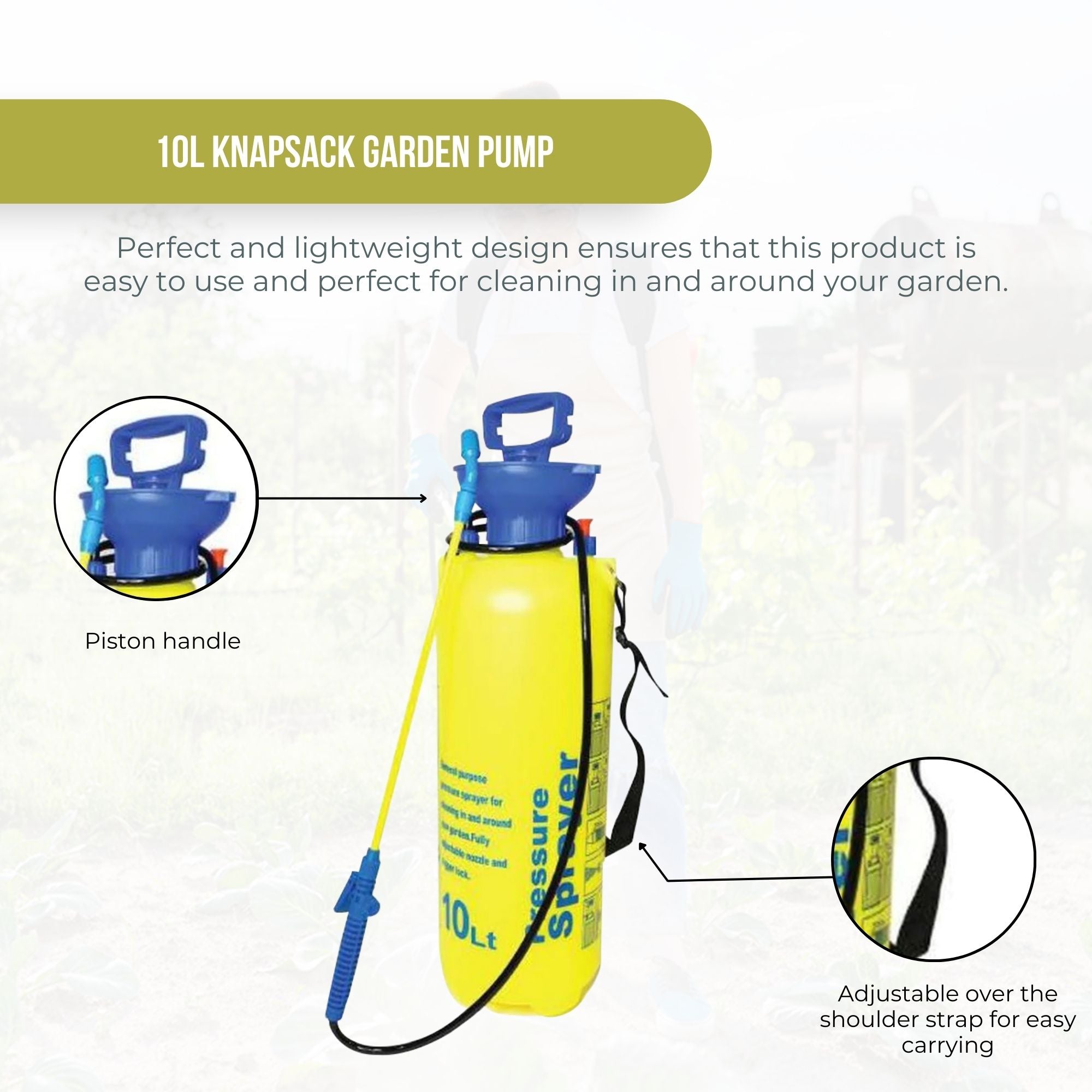 10L Pressure Sprayer - Knapsack Garden Pump For Liquids - Yard Weed Plants V238-SUPDZ-12184777850960