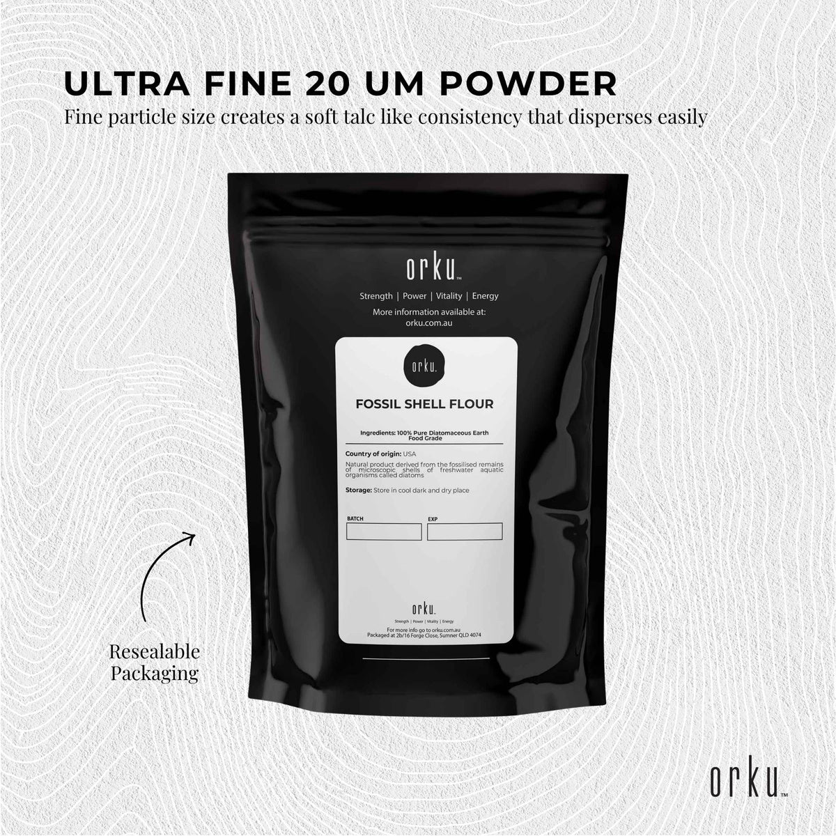 Orku 2Kg Fine Diatomaceous Earth - Food Grade FCC Fossil Shell Flour Powder V238-SUPDZ-12295728824400