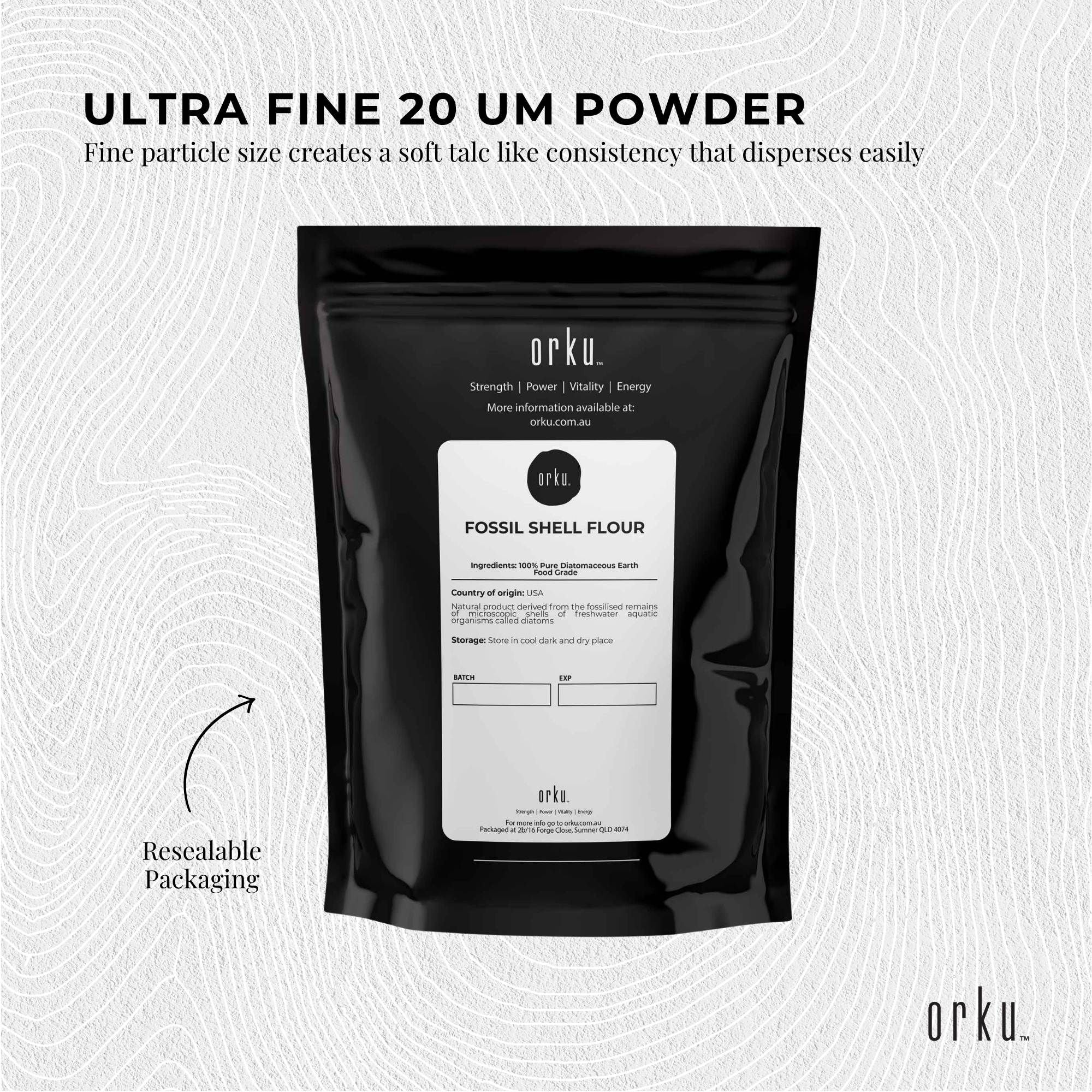 Orku 2Kg Fine Diatomaceous Earth - Food Grade FCC Fossil Shell Flour Powder V238-SUPDZ-12295728824400