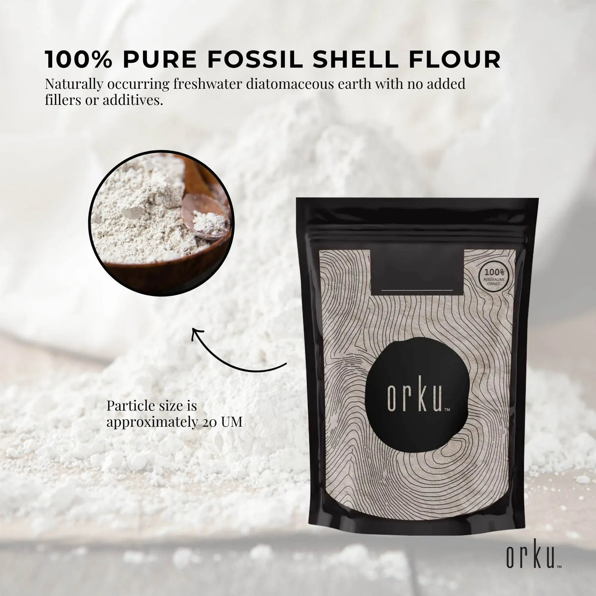Orku 2Kg Fine Diatomaceous Earth - Food Grade FCC Fossil Shell Flour Powder V238-SUPDZ-12295728824400