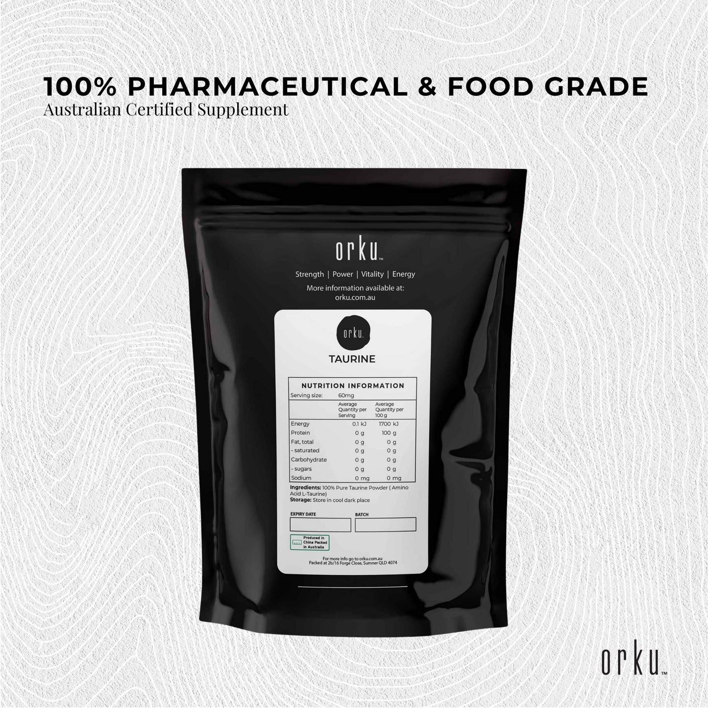 Orku 2Kg Taurine Powder - High Purity L-Taurine Amino Acid Ingredient V238-SUPDZ-1230660960262