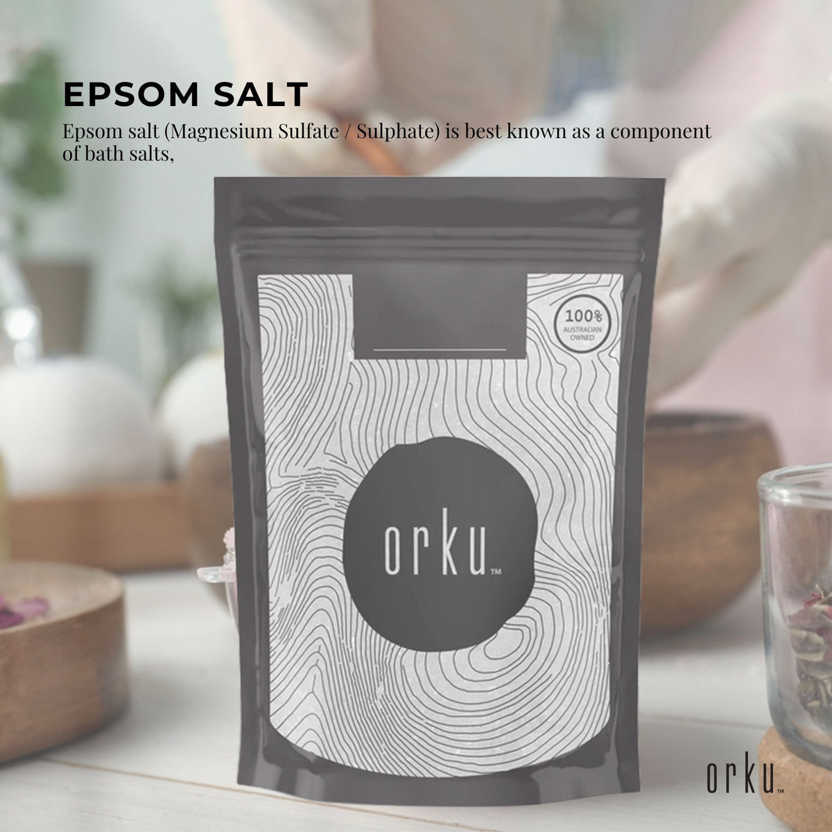Orku 100g Epsom Salt - Magnesium Sulphate Bath Salts For Skin Body Sulfate V238-SUPDZ-12368078897232