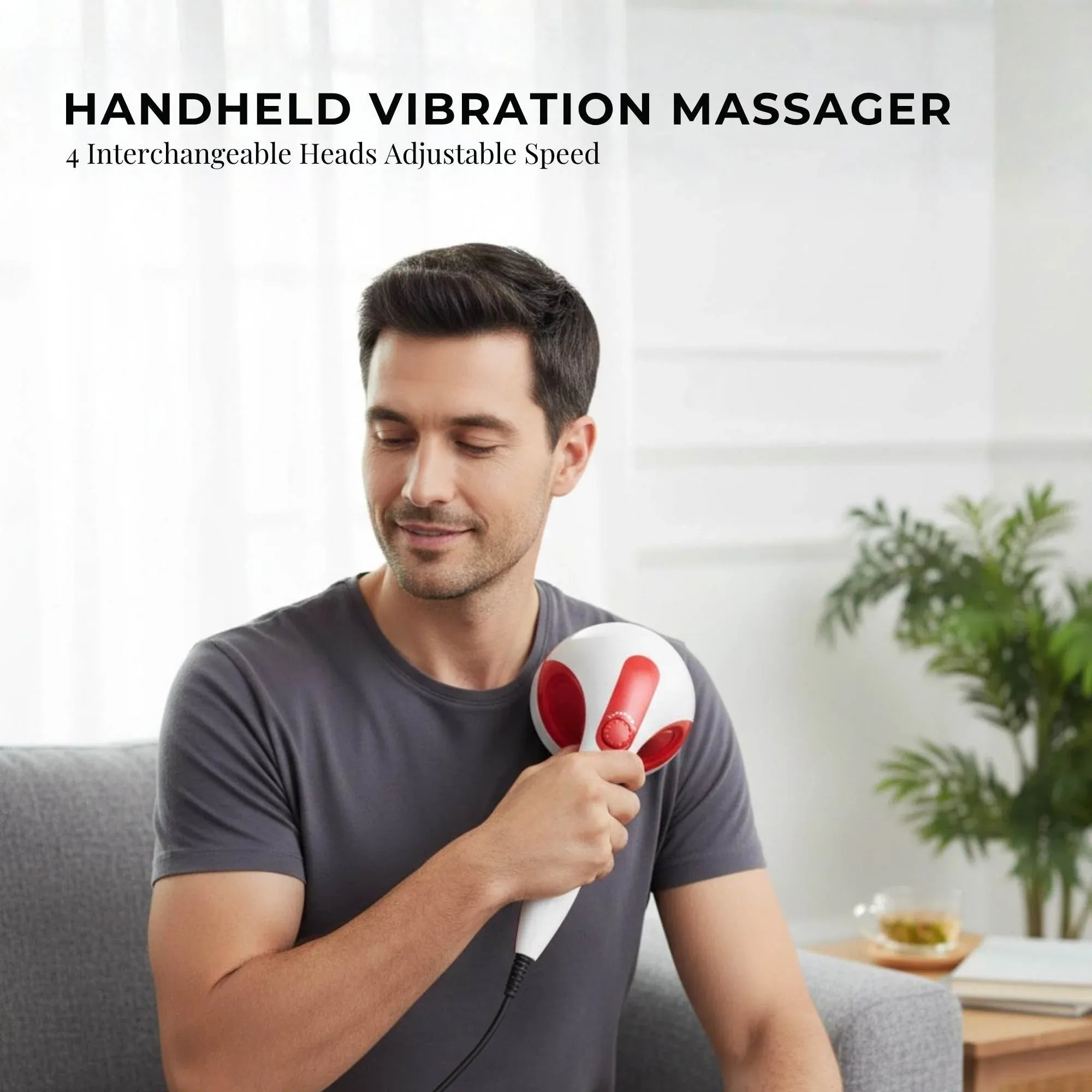 Orku Handheld Body Massager 4 Heads Adjustable Speed 28W Red V238-SUPDZ-12572119433296