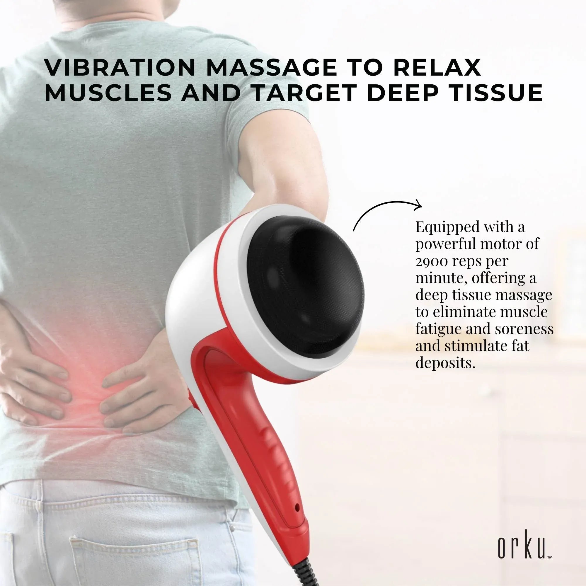 Orku Handheld Body Massager 4 Heads Adjustable Speed 28W Red V238-SUPDZ-12572119433296